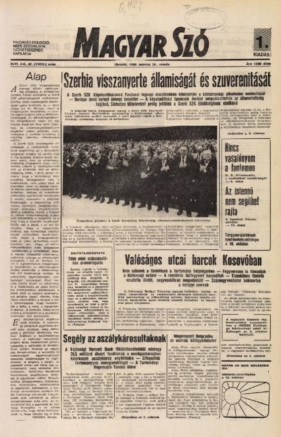Magyar Szó, 46. évf. 1989. március 29. 85. sz. 1–20. oldal