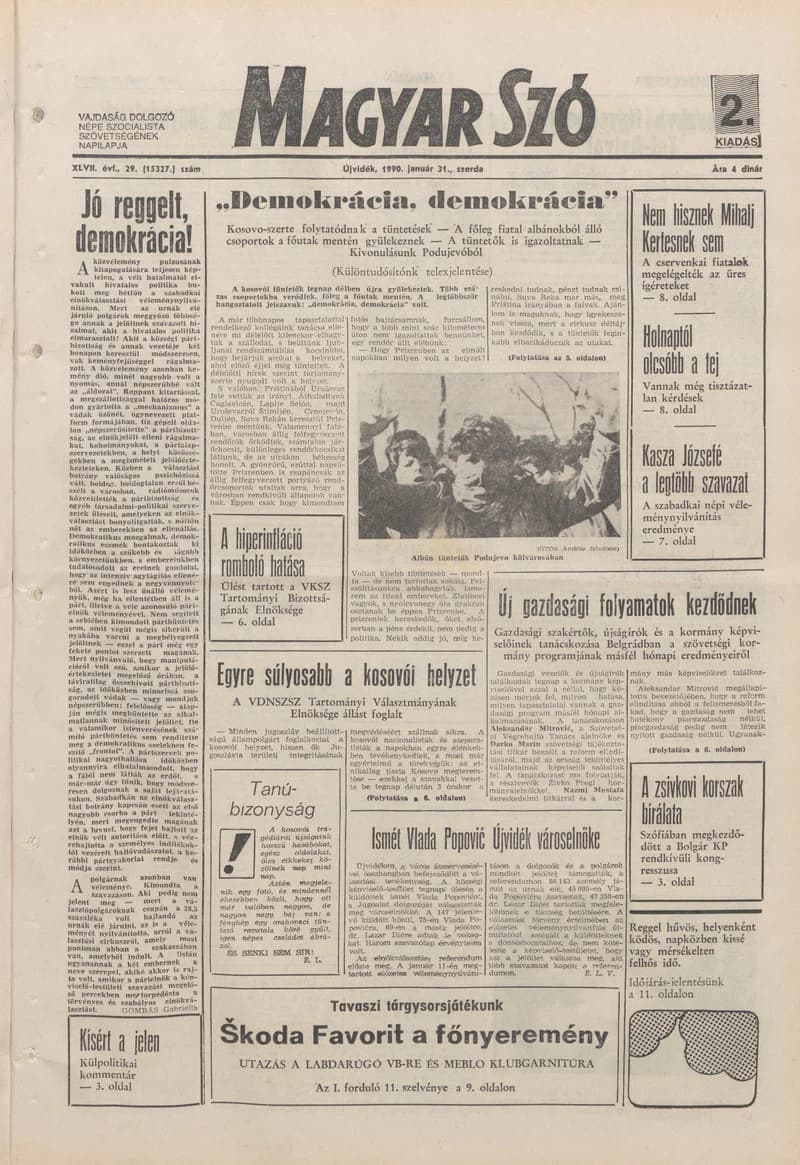 Magyar Szó, 47. évf. 1990. január 31. 29. sz. 1–20. oldal