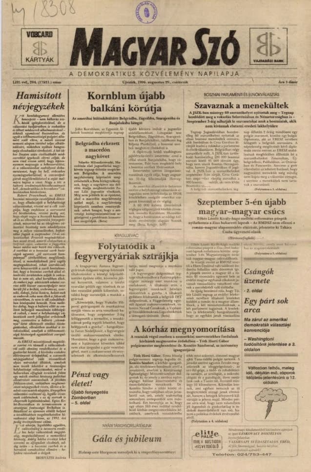 Magyar Szó, 53. évf. 1996. augusztus 29. 204. sz. 1–16. oldal