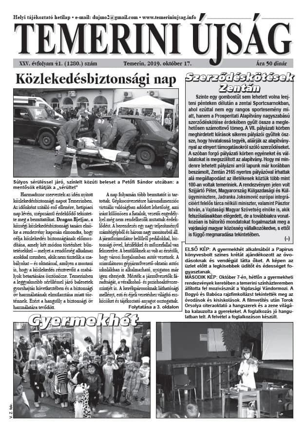 Temerini Újság, 25. évf. 2019. október 17. 41. sz.