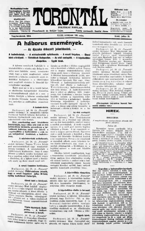 Torontál, 43. évf. 1914. július 28. 169. sz.