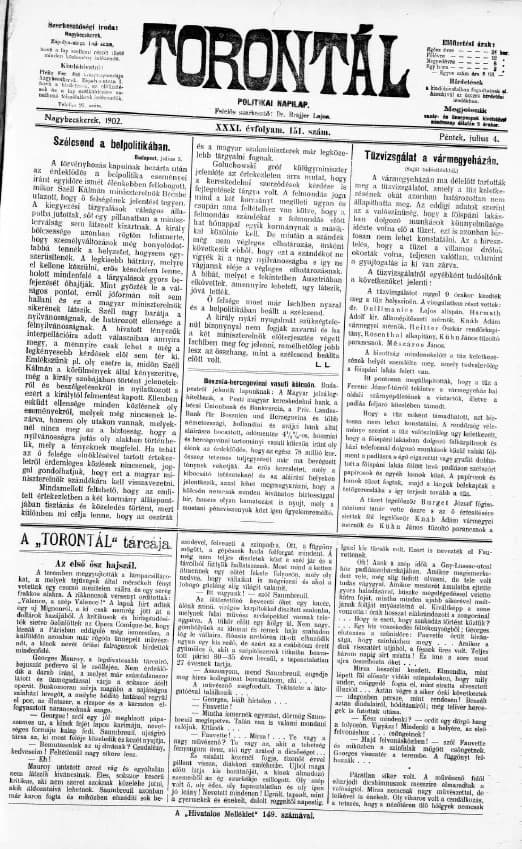 Torontál, 31. évf. 1902. július 4. 151. sz.