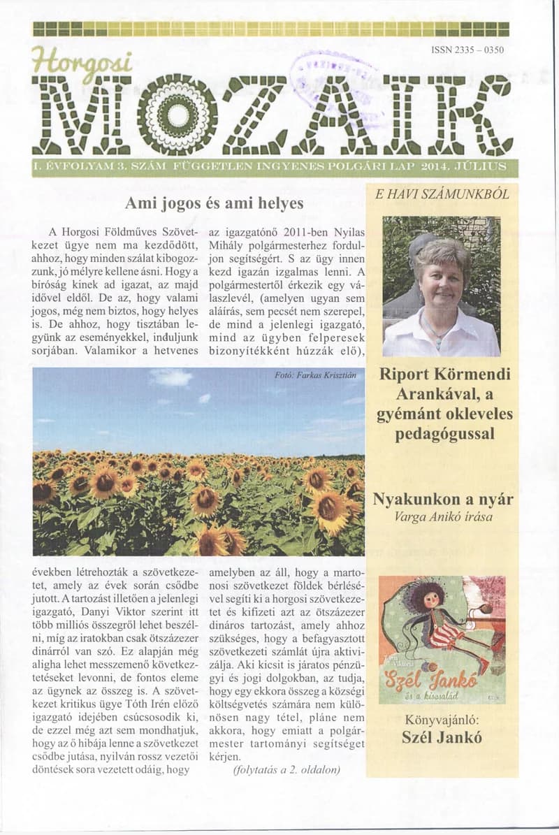 Horgosi Mozaik, 1. évf. 2014. július. 3. sz.