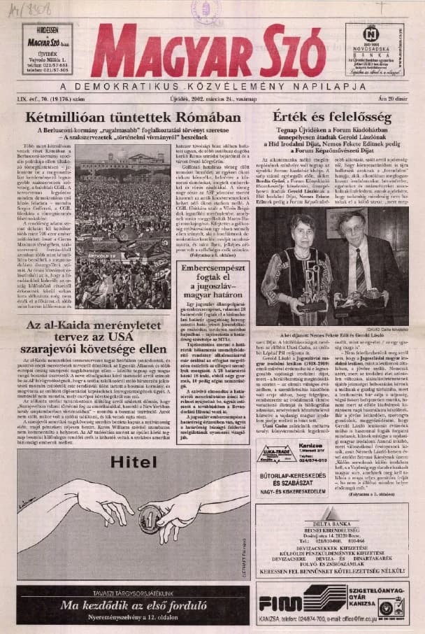 Magyar Szó, 59. évf. 2002. március 24. 70. sz. 1–28. oldal