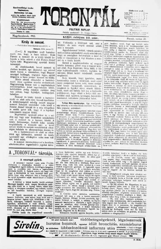 Torontál, 34. évf. 1905. június 23. 141. sz.