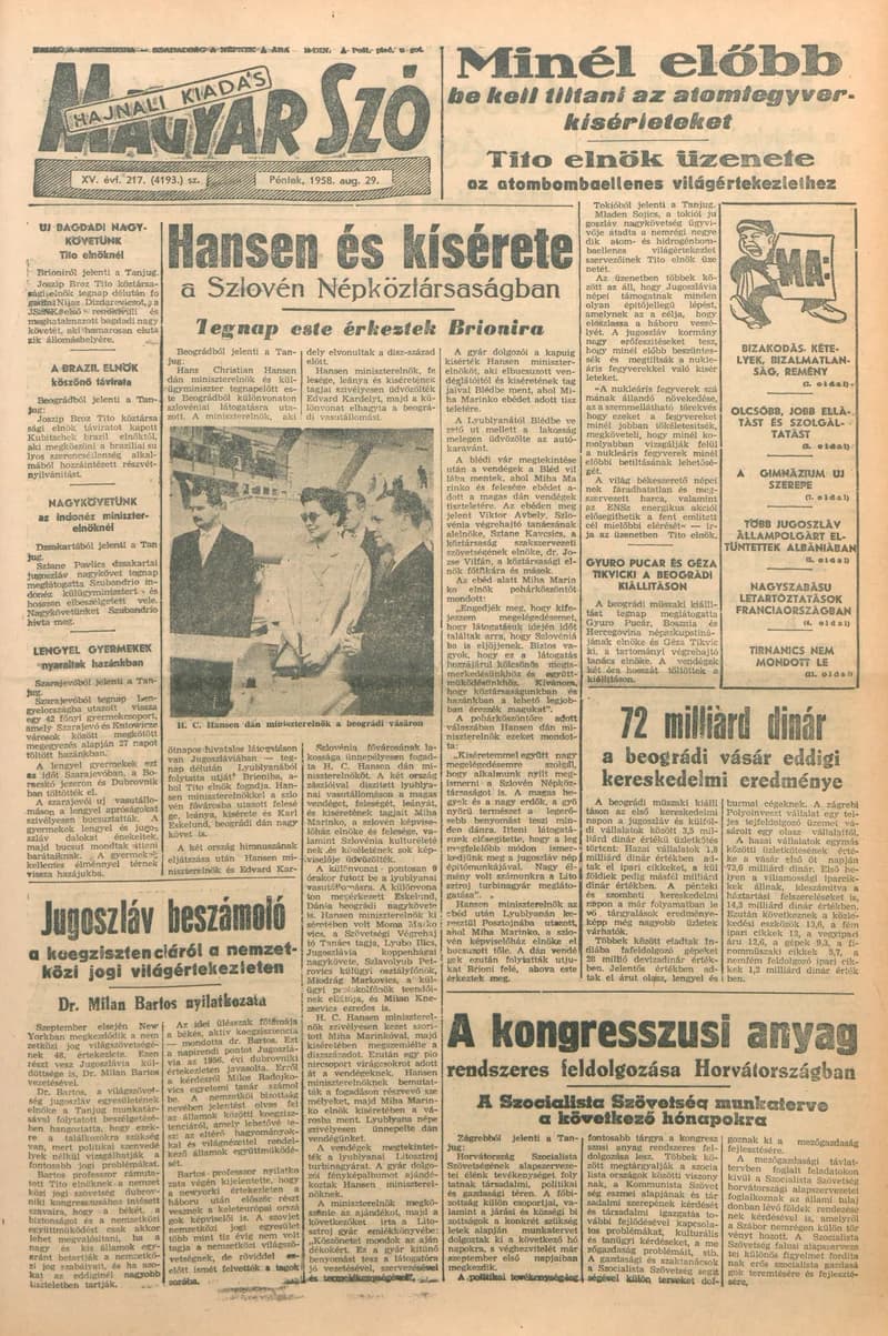 Magyar Szó, 15. évf. 1958. augusztus 29. 217. sz. 1–18. oldal