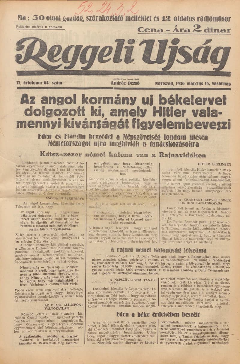 Reggeli Újság, 17. évf. 1936. március 15. 64. sz.