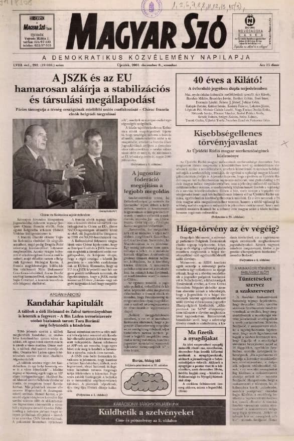 Magyar Szó, 58. évf. 2001. december 8. 282. sz. 1–20. oldal