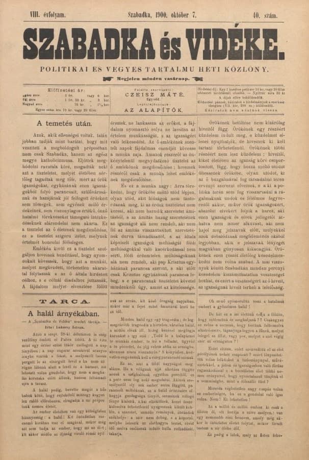 Szabadka és vidéke II, 8. évf. 1900. október 7. 40. sz.