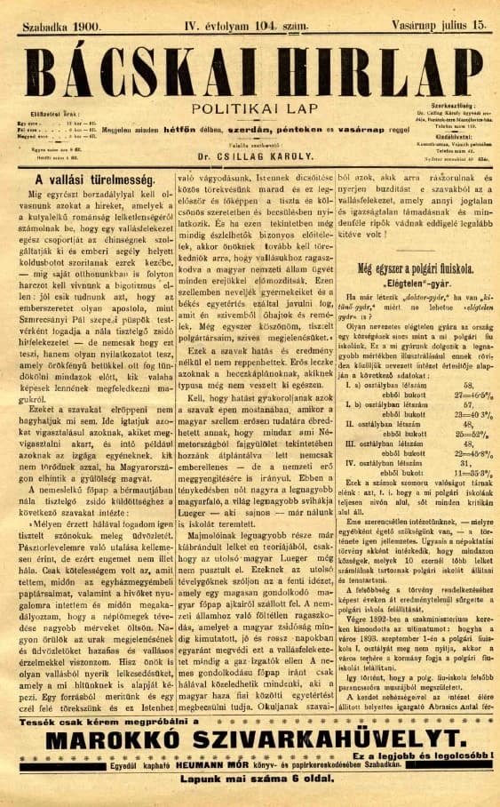 Bácskai Hirlap, 4. évf. 1900. július 15. 104. sz.