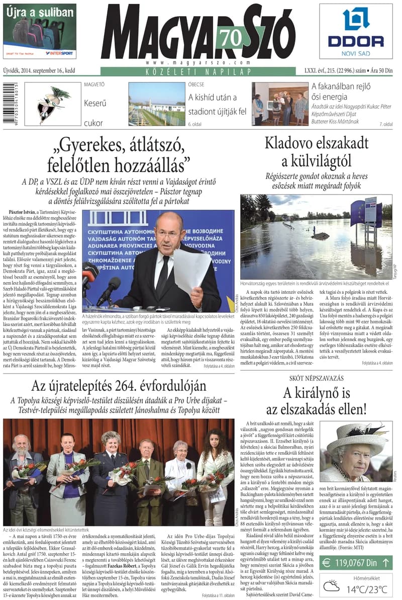 Magyar Szó, 71. évf. 2014. szeptember 16. 215. sz. 1–16. oldal