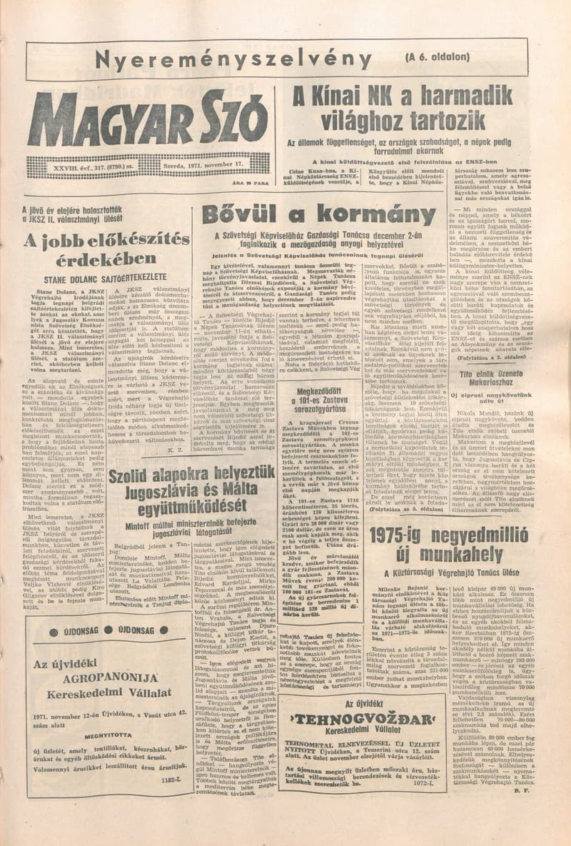 Magyar Szó, 28. évf. 1971. november 17. 317. sz. 1–16. oldal