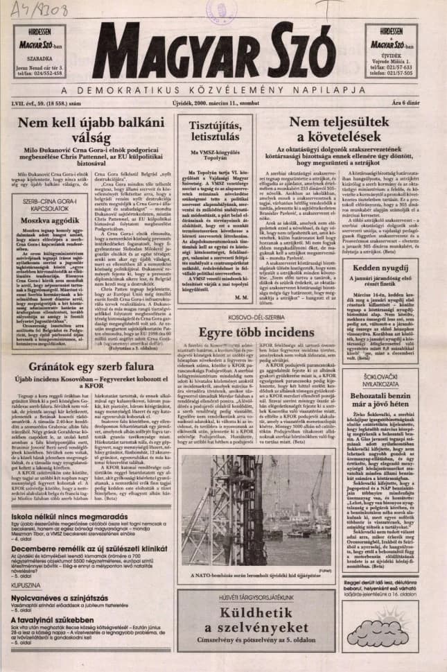 Magyar Szó, 57. évf. 2000. március 11. 59. sz. 1–16. oldal