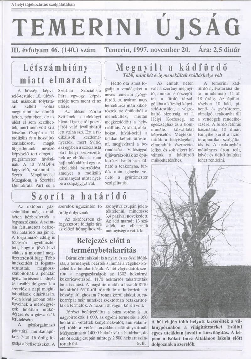 Temerini Újság, 3. évf. 1997. november 20. 46. sz.