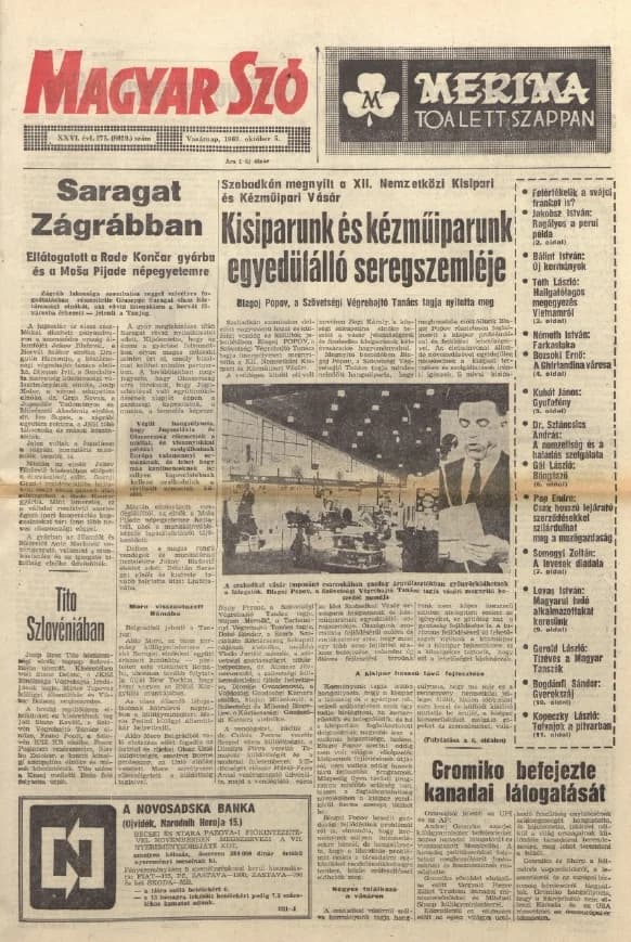 Magyar Szó, 26. évf. 1969. október 5. 275. sz. 1–32. oldal