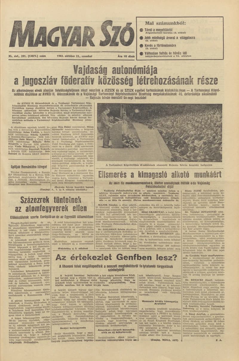 Magyar Szó, 40. évf. 1983. október 22. 291. sz.