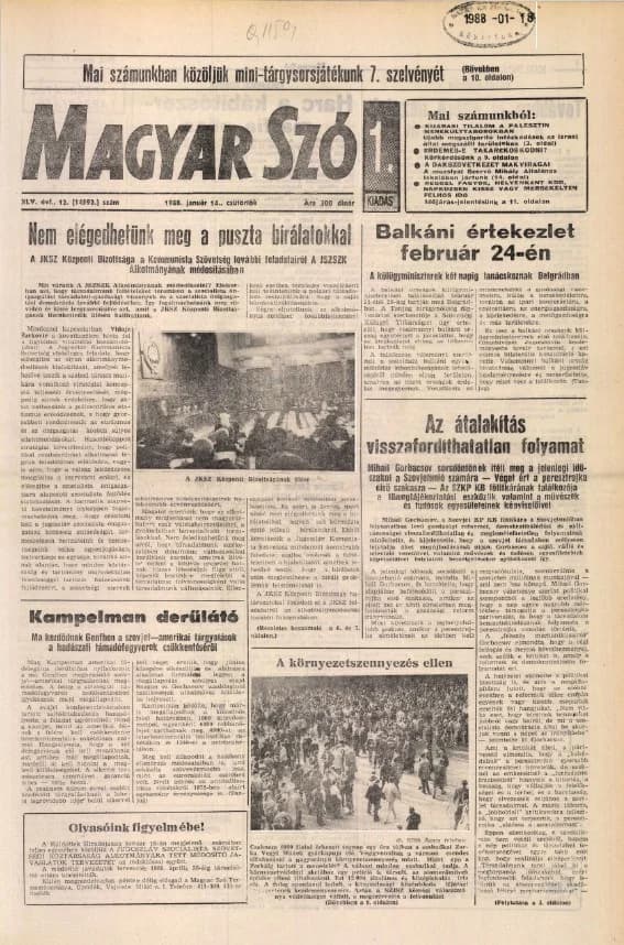 Magyar Szó, 45. évf. 1988. január 14. 12. sz. 1–20. oldal