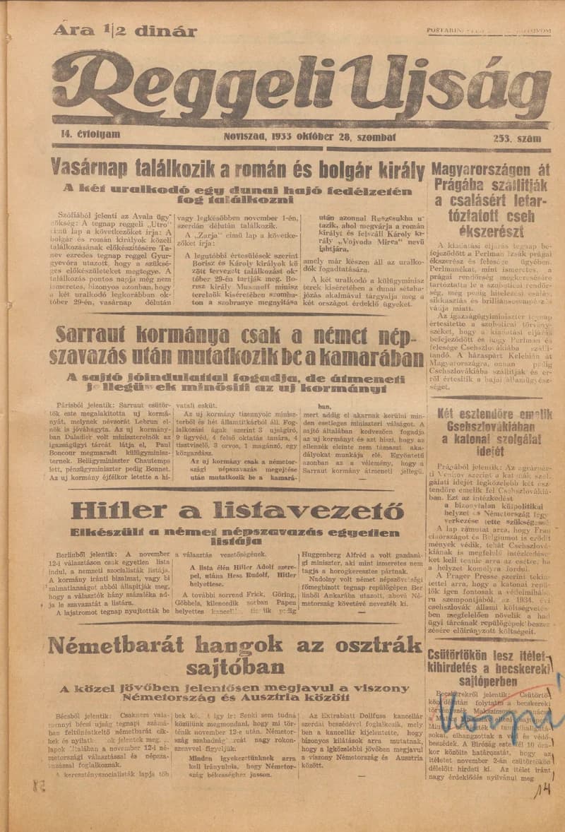 Reggeli Újság, 14. évf. 1933. október 28. 253. sz.