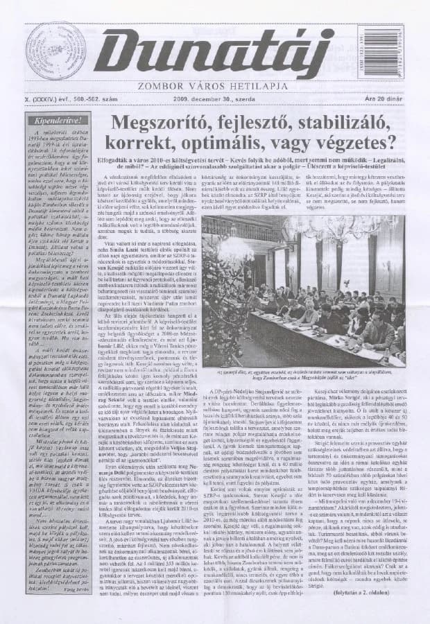 Dunatáj, 11. évf. 2009. december 30. 560–562. sz.