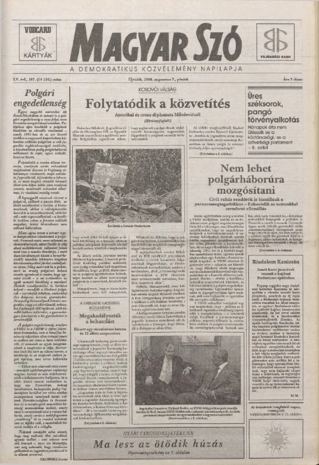 Magyar Szó, 55. évf. 1998. augusztus 7. 187. sz. 1–16. oldal