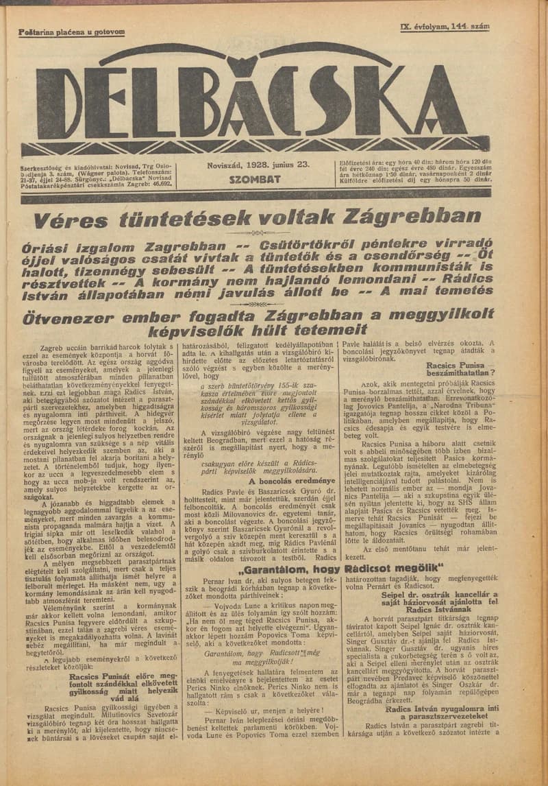 Délbácska, 9. évf. 1928. június 23. 144. sz.