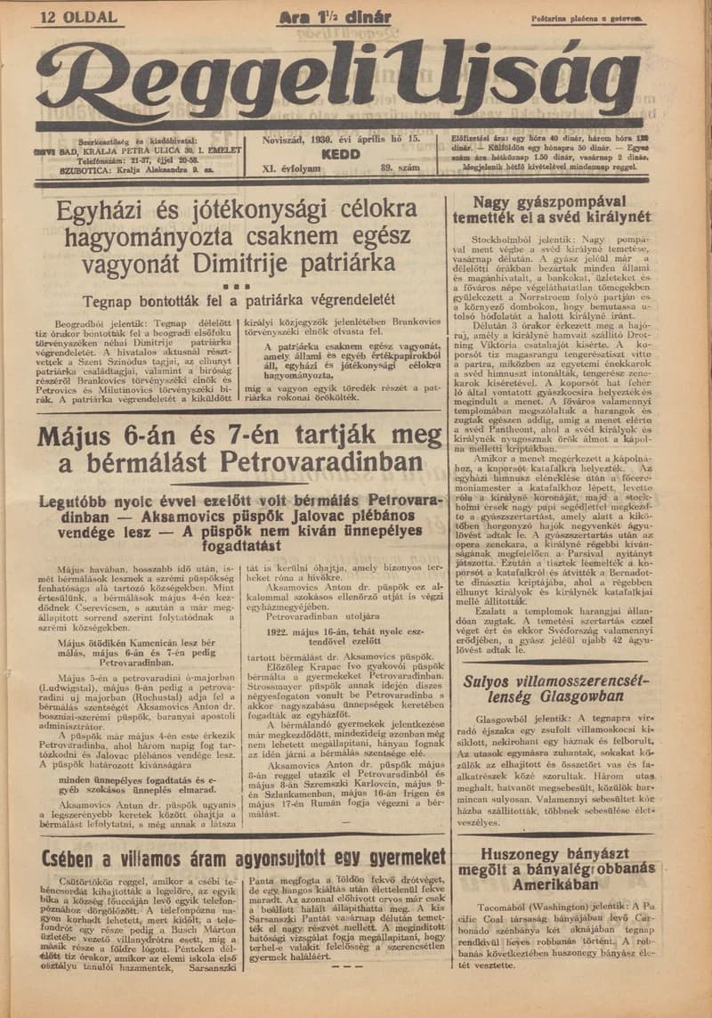 Reggeli Újság, 11. évf. 1930. április 15. 89. sz.
