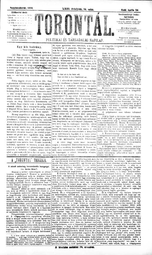Torontál, 23. évf. 1894. április 24. 94. sz.