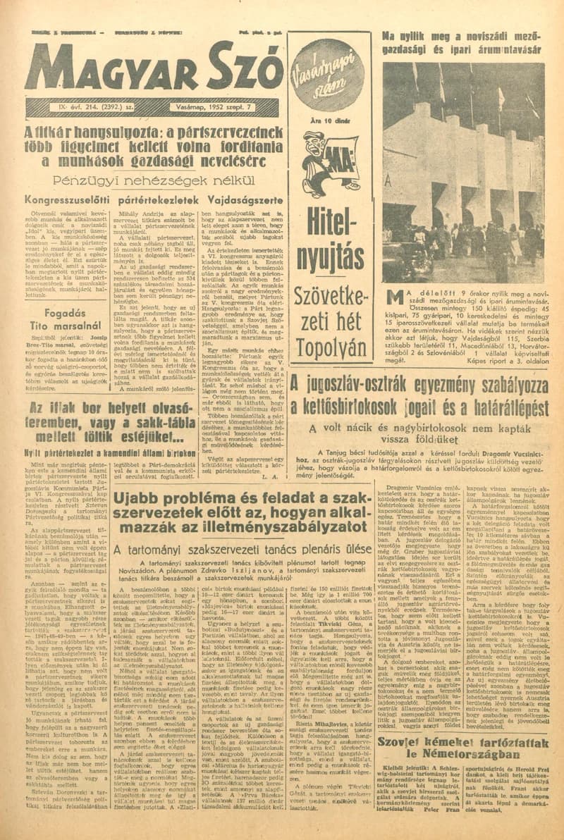 Magyar Szó, 9. évf. 1952. szeptember 7. 214. sz. 1–12. oldal