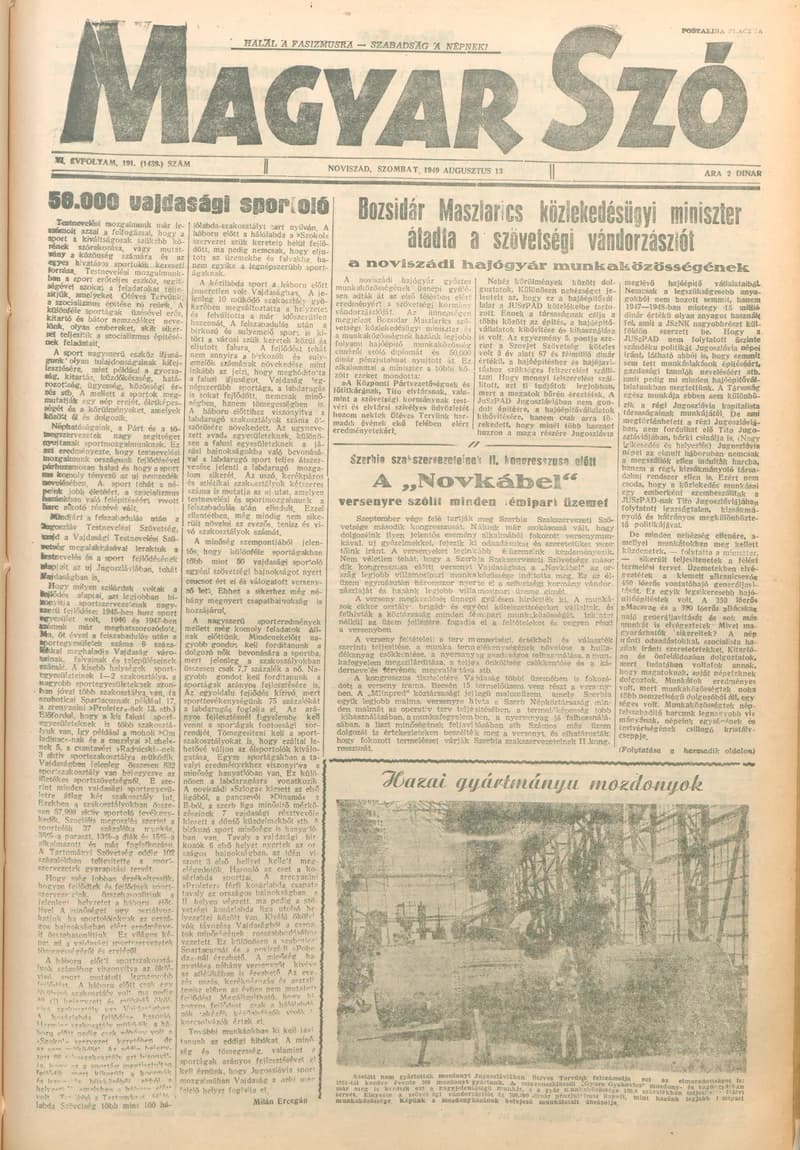 Magyar Szó, 6. évf. 1949. augusztus 13. 191. sz. 1–4. oldal