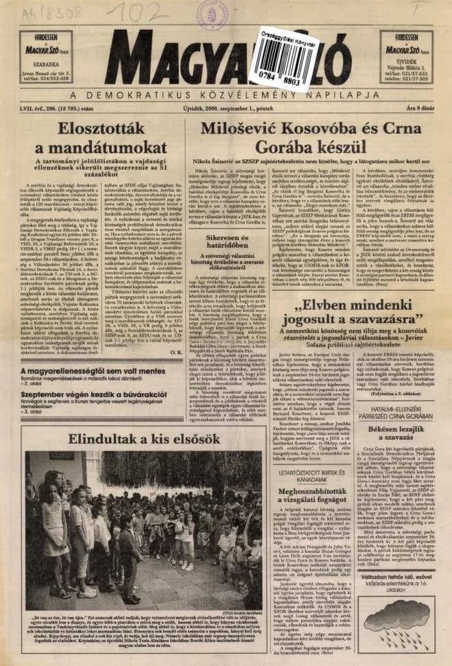 Magyar Szó, 57. évf. 2000. szeptember 1. 206. sz. 1–16. oldal