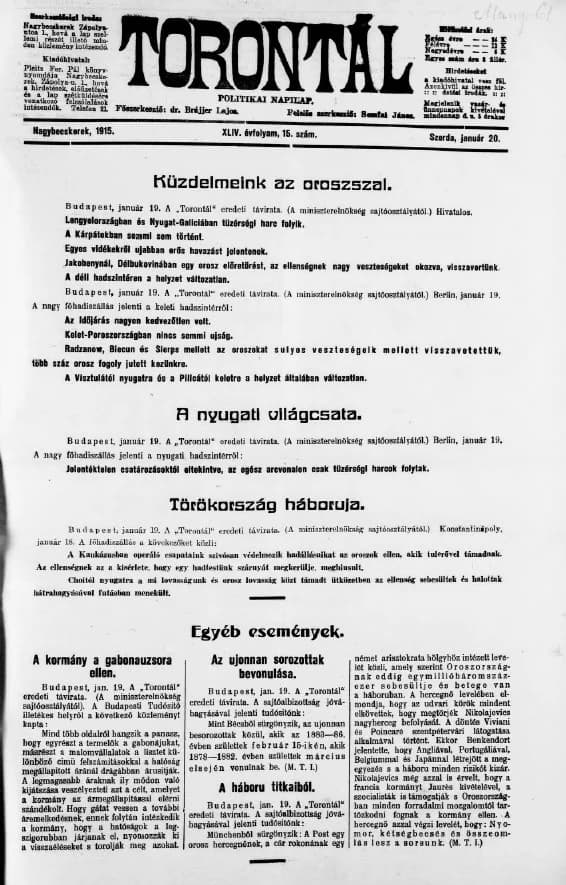 Torontál, 44. évf. 1915. január 20. 15. sz.