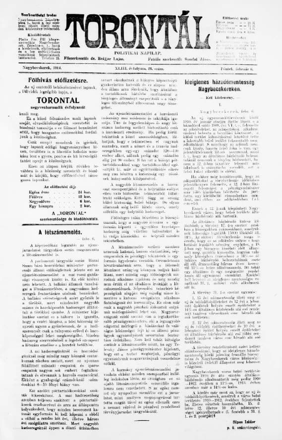 Torontál, 43. évf. 1914. február 6. 29. sz.