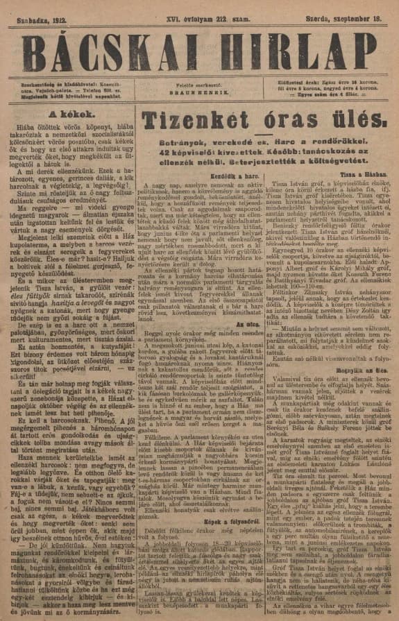 Bácskai Hirlap, 16. évf. 1912. szeptember 18. 212. sz.