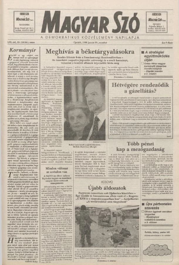 Magyar Szó, 56. évf. 1999. január 30. 23. sz. 1–16. oldal