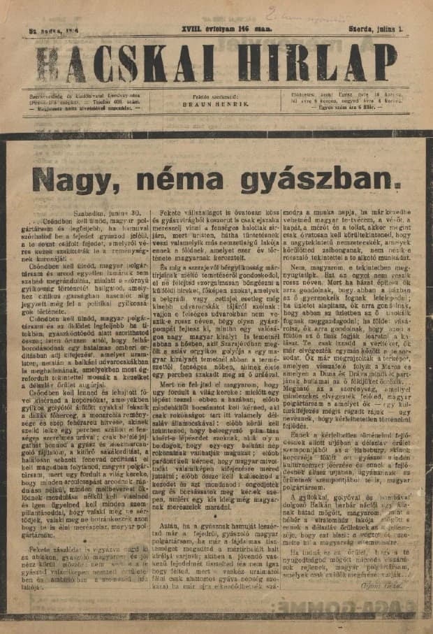 Bácskai Hirlap, 18. évf. 1914. július 1. 146. sz.