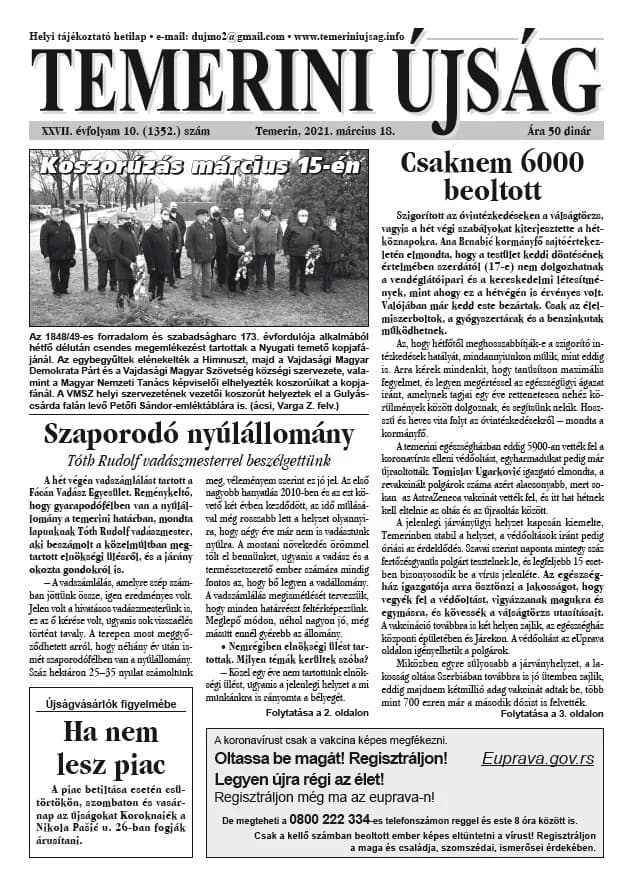 Temerini Újság, 27. évf. 2021. március 18. 10. sz.