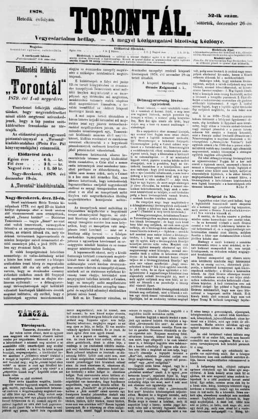 Torontál, 7. évf. 1878. december 26. 52. sz.
