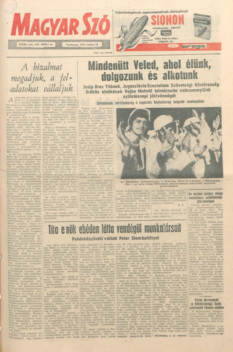 Magyar Szó, 31. évf. 1974. május 26. 142. sz. 1–36. oldal