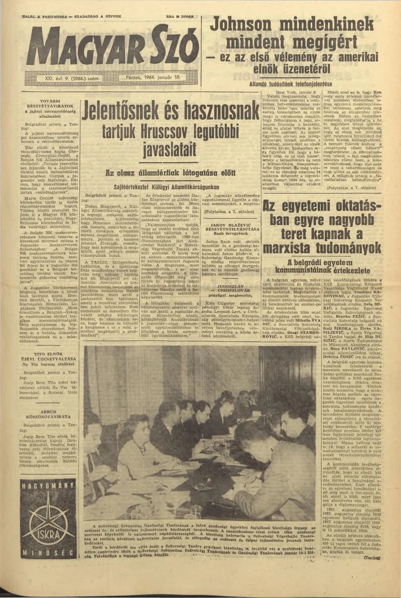 Magyar Szó, 21. évf. 1964. január 10. 9. sz. 1–16. oldal