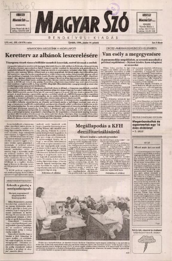 Magyar Szó, 56. évf. 1999. június 18. 132. sz. 1–8. oldal