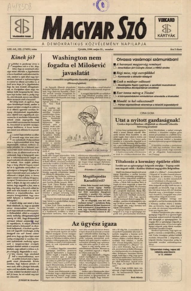 Magyar Szó, 53. évf. 1996. május 25. 122. sz. 1–16. oldal