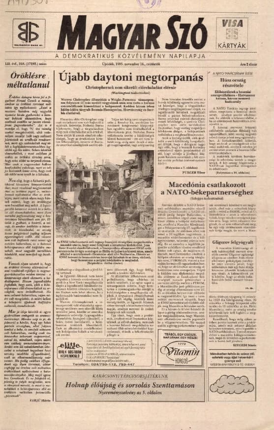 Magyar Szó, 52. évf. 1995. november 16. 268. sz. 1–16. oldal