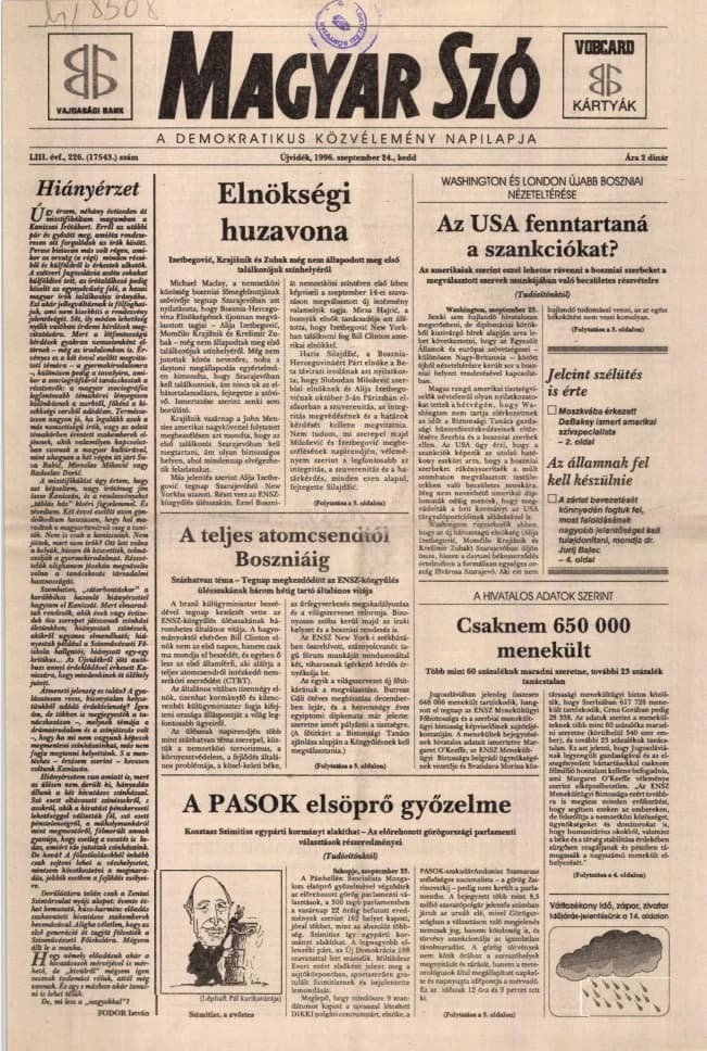 Magyar Szó, 53. évf. 1996. szeptember 24. 226. sz.