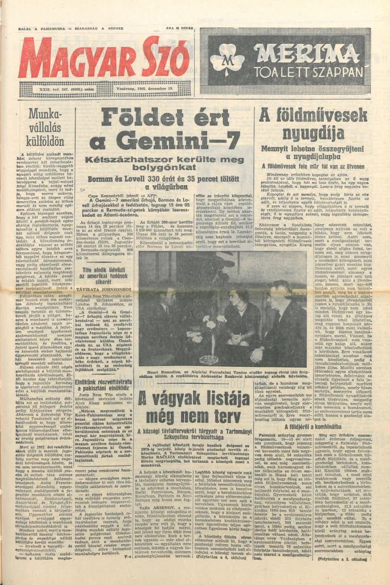 Magyar Szó, 22. évf. 1965. december 19. 347. sz.