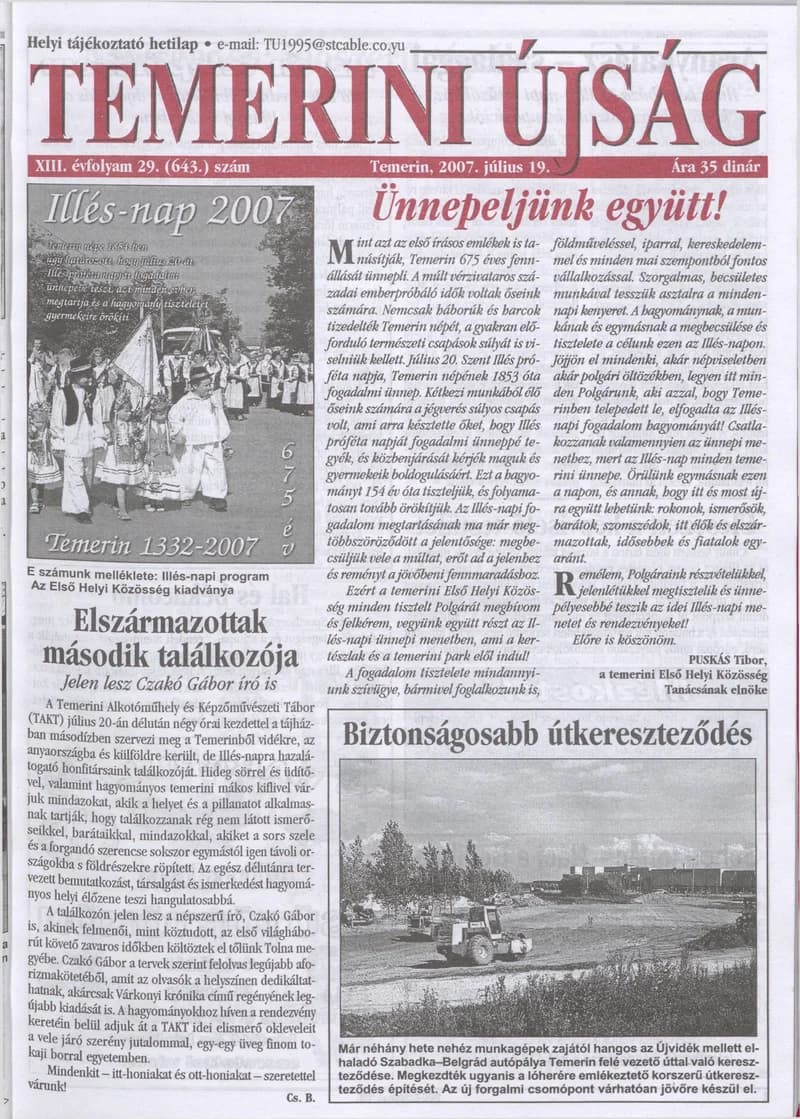Temerini Újság, 13. évf. 2007. július 19. 29. sz.