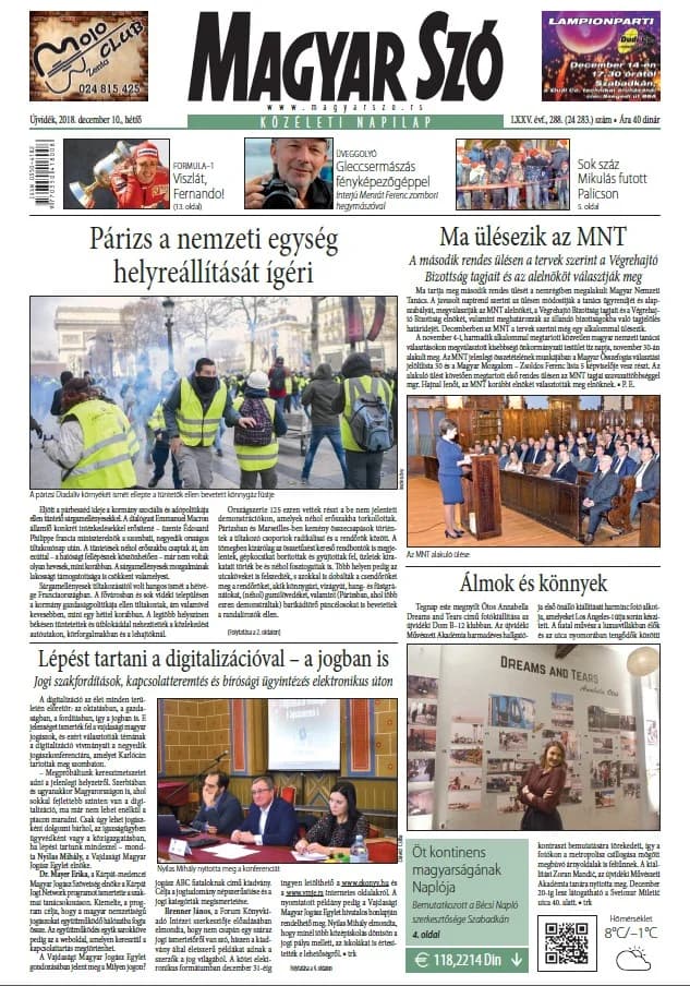 Magyar Szó, 75. évf. 2018. december 10. 288. sz. 1–20. oldal
