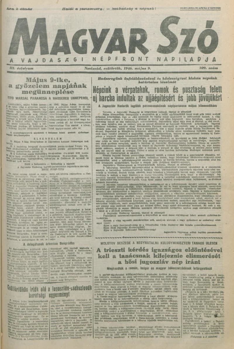 Magyar Szó, 3. évf. 1946. május 9. 109. sz. 1–8. oldal