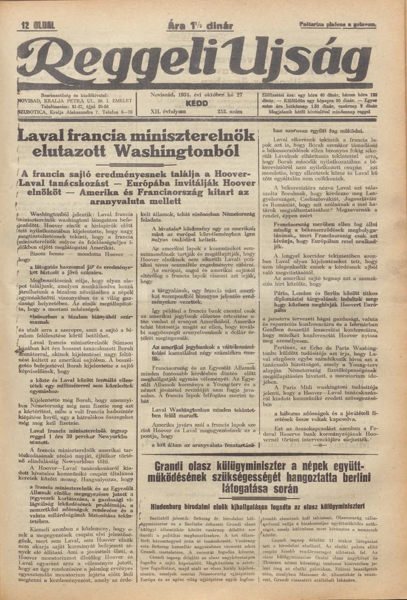 Reggeli Újság, 12. évf. 1931. október 27. 252. sz.