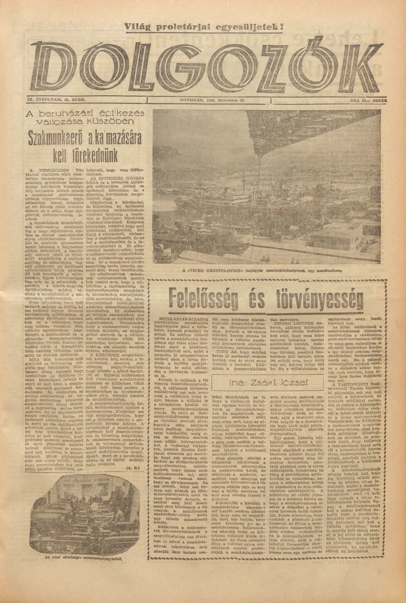 Dolgozók, 9. évf. 1955. november 15. 45. sz.