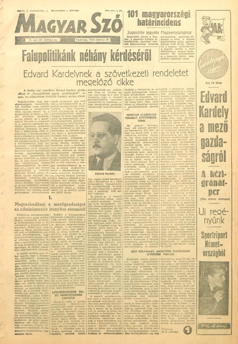 Magyar Szó, 10. évf. 1953. március 29. 87. sz. 1–14. oldal